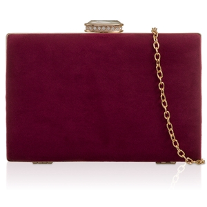 Picture of Xardi London Burgundy Hard Compact Suede Clutch For Womens