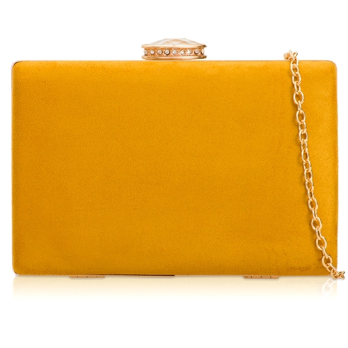 Picture of Xardi London Mustard Yellow Hard Compact Suede Clutch For Womens