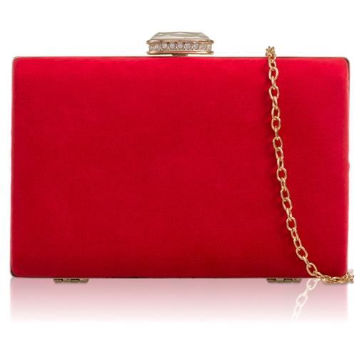 Picture of Xardi London Red Hard Compact Suede Clutch For Womens