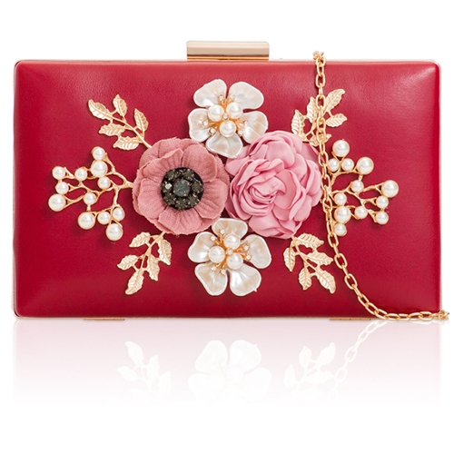 Picture of Xardi London Burgundy Style 3 3D Floral Bridal Bridesmaid Clutch Bag