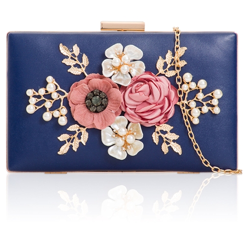 Picture of Xardi London Navy Style 3 3D Floral Bridal Bridesmaid Clutch Bag