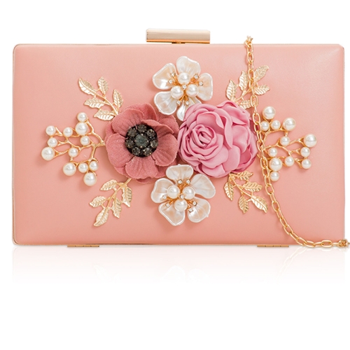 Picture of Xardi London Pink Style 3 3D Floral Bridal Bridesmaid Clutch Bag