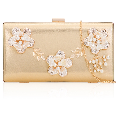 Picture of Xardi London Gold Style 4 3D Floral Bridal Bridesmaid Clutch Bag