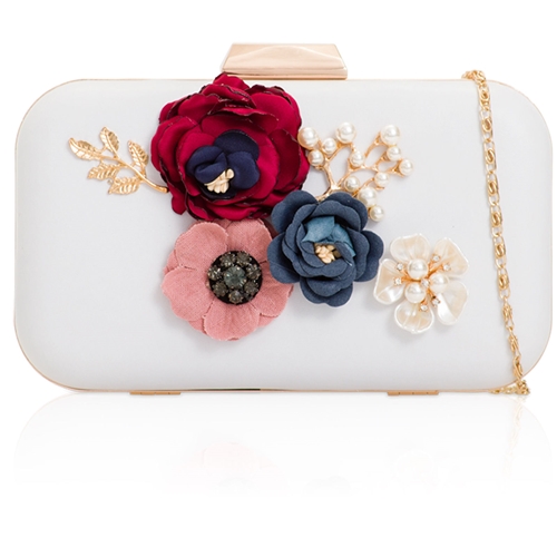 Picture of Xardi London White Style 1 3D Floral Bridal Bridesmaid Clutch Bag