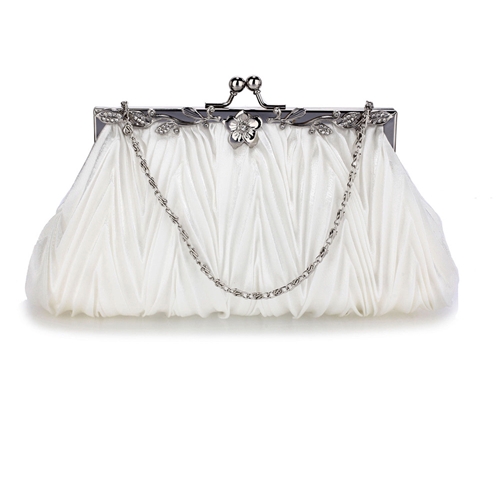 Picture of Xardi London Ivory Ruched Bridal Satin Wedding Slouch Clutch 