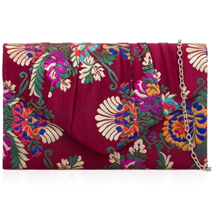 Picture of Xardi London Burgundy Satin Embroidered Bridal Clutch Bag 