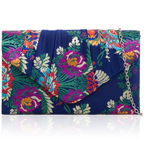 Picture of Xardi London Navy Satin Embroidered Bridal Clutch Bag 