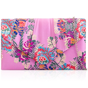 Picture of Xardi London Pink Satin Embroidered Bridal Clutch Bag 