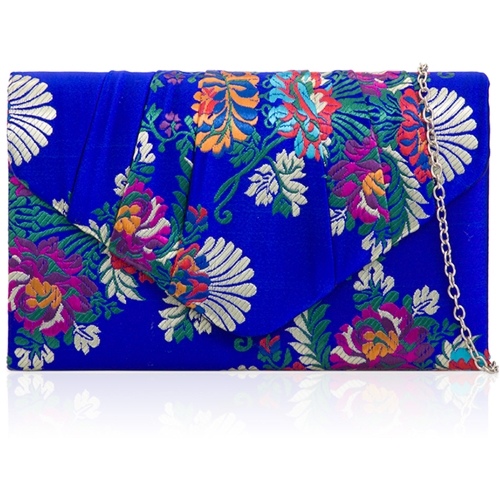 Picture of Xardi London Royal Blue Satin Embroidered Bridal Clutch Bag 
