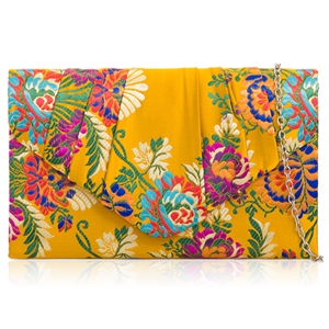 Picture of Xardi London Yellow Satin Embroidered Bridal Clutch Bag 