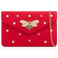 Picture of Xardi London Red Morpho Envelope Beaded Clutch Bag