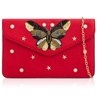 Picture of Xardi London Red Style 2 Morpho Envelope Beaded Clutch Bag