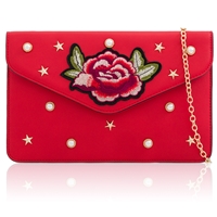 Picture of Xardi London Red La Reine Embroidered Flower Flat Clutch