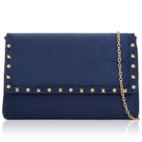 Picture of Xardi London Navy Large Flap Over Suede Clutch Bag 