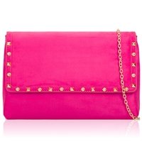 Picture of Xardi London Fuchsia Large Flap Over Suede Clutch Bag 