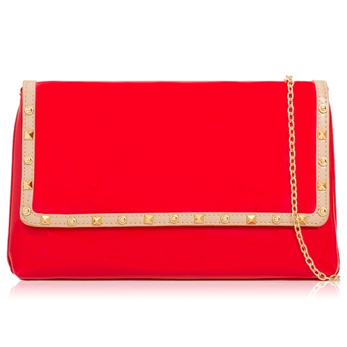 Picture of Xardi London Red Large Flapover Vinyl Clutch Bag