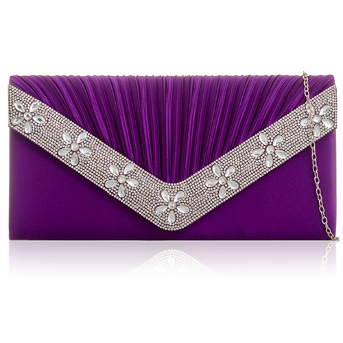 Picture of Xardi London Purple Floral Gems Diamante Satin Bridal Bag