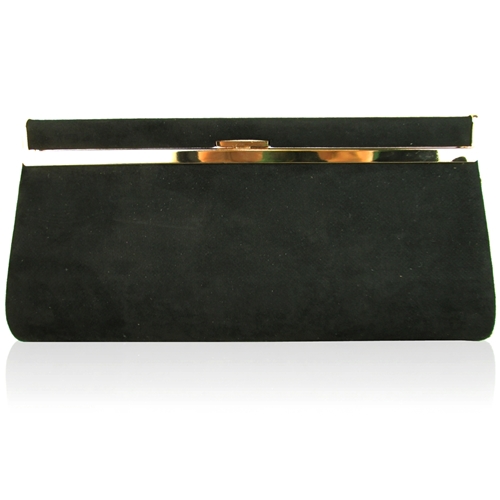 Picture of Xardi London Black Small Baguette Suede Clasp Prom Bag