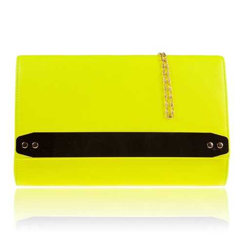 Picture of Xardi London Neon Yellow Faux Leather Clutch Bag