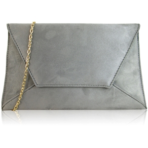 Picture of Xardi London Grey Large Flat Suede Diagonal Envelope Clutch Bag
