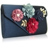 Picture of Xardi London Navy Duchess Satin Floral Wedding Clutch Bag