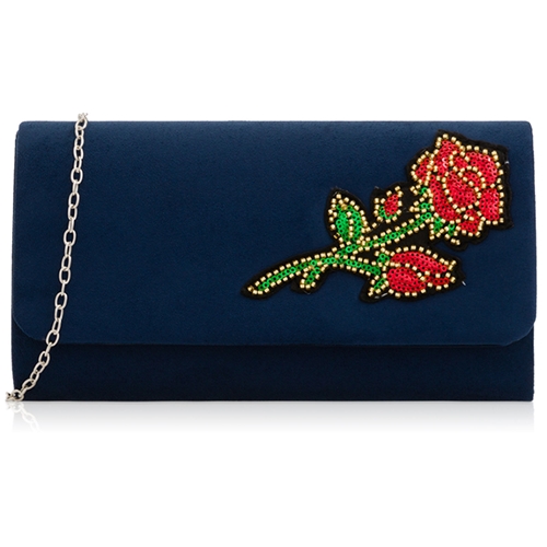 Picture of Xardi London Navy Medium Suede Clutch Party Bag 