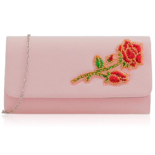 Picture of Xardi London Pink Medium Suede Clutch Party Bag 