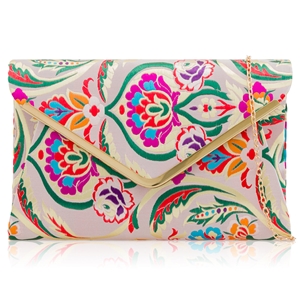 Picture of Xardi London Champagne Paisley Floral Envelope Clutch Bag
