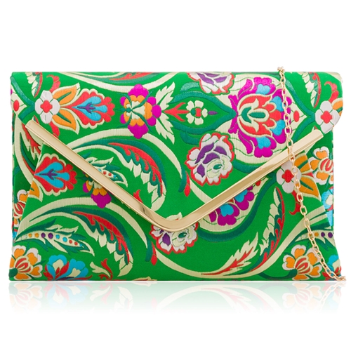 Picture of Xardi London Green Paisley Floral Envelope Clutch Bag