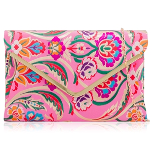 Picture of Xardi London Pink Paisley Floral Envelope Clutch Bag