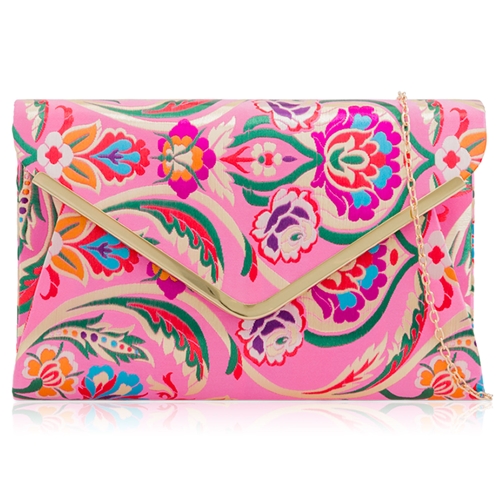 Picture of Xardi London Pink Paisley Floral Envelope Clutch Bag