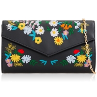 Picture of Xardi London Black Leather Floral Embroidered Clutch 