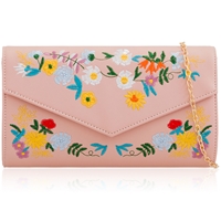 Picture of Xardi London Pink Leather Floral Embroidered Clutch 