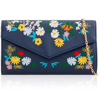 Picture of Xardi London Blue Leather Floral Embroidered Clutch 