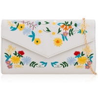 Picture of Xardi London White Leather Floral Embroidered Clutch 