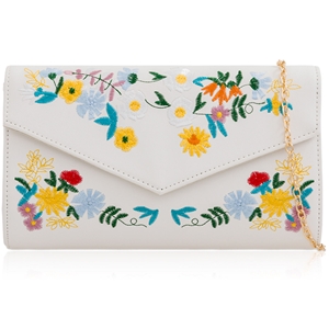 Picture of Xardi London White Leather Floral Embroidered Clutch 