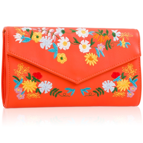 Picture of Xardi London Orange Leather Floral Embroidered Clutch 