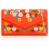 Picture of Xardi London Orange Leather Floral Embroidered Clutch 