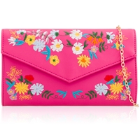 Picture of Xardi London Fuchsia Leather Floral Embroidered Clutch 