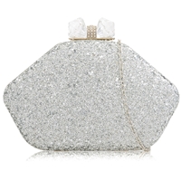 Picture of Xardi London Glitter Silver Minaudiere Bobble Clasp Evening Bag