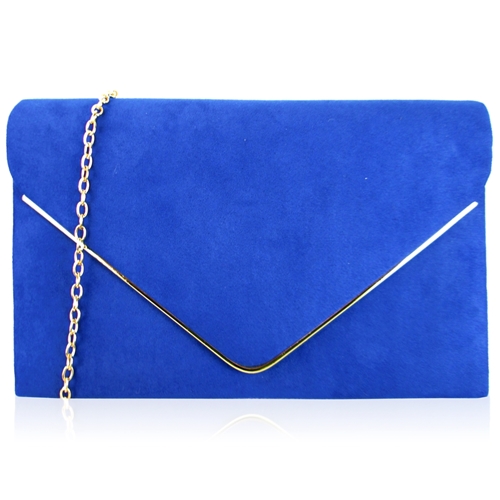 Picture of Xardi Royal Blue envelope metal bar suede clutch bag