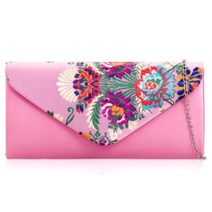 Picture of Xardi London Pink Satin Embroidered Floral Envelope Bridal Bag