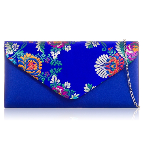 Picture of Xardi London Royal Blue Satin Embroidered Floral Envelope Bridal Bag