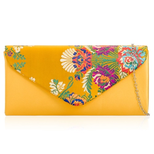Picture of Xardi London Yellow Satin Embroidered Floral Envelope Bridal Bag