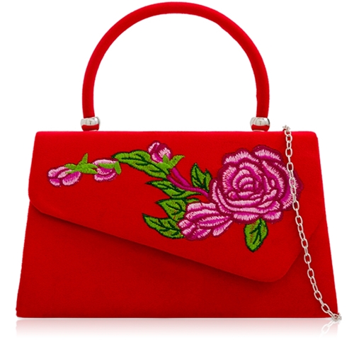 Picture of Xardi London Red Floral Handheld Faux Suede Leather bag