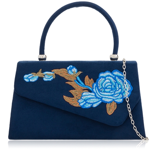 Picture of Xardi London Navy Floral Handheld Faux Suede Leather bag
