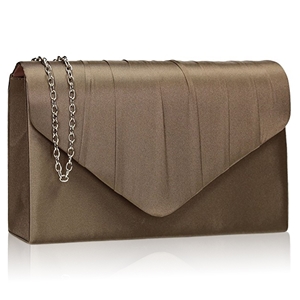 Picture of Xardi London Khaki New Women Pleated Satin Envelope Clutch Bridal Party Prom Ladies Evening Bags UK