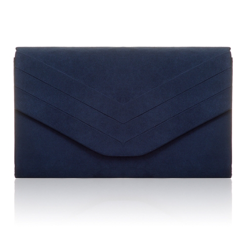 Picture of Xardi London Navy Envelope Shaped Faux Suede Small Clutch Bag 