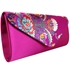 Picture of Xardi London Fuchsia Satin Embroidered Floral Envelope Bridal Bag