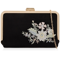 Picture of Xardi London Black Suede Floral Embroidered Frame Clutch